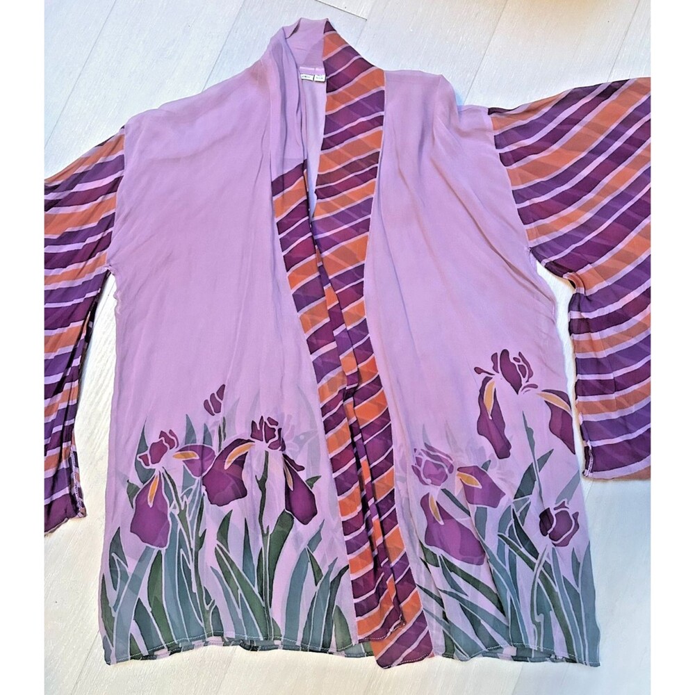 Vtg Silk Kimono Floral Whimsical Fairy Bohemian Cottage Layer OS